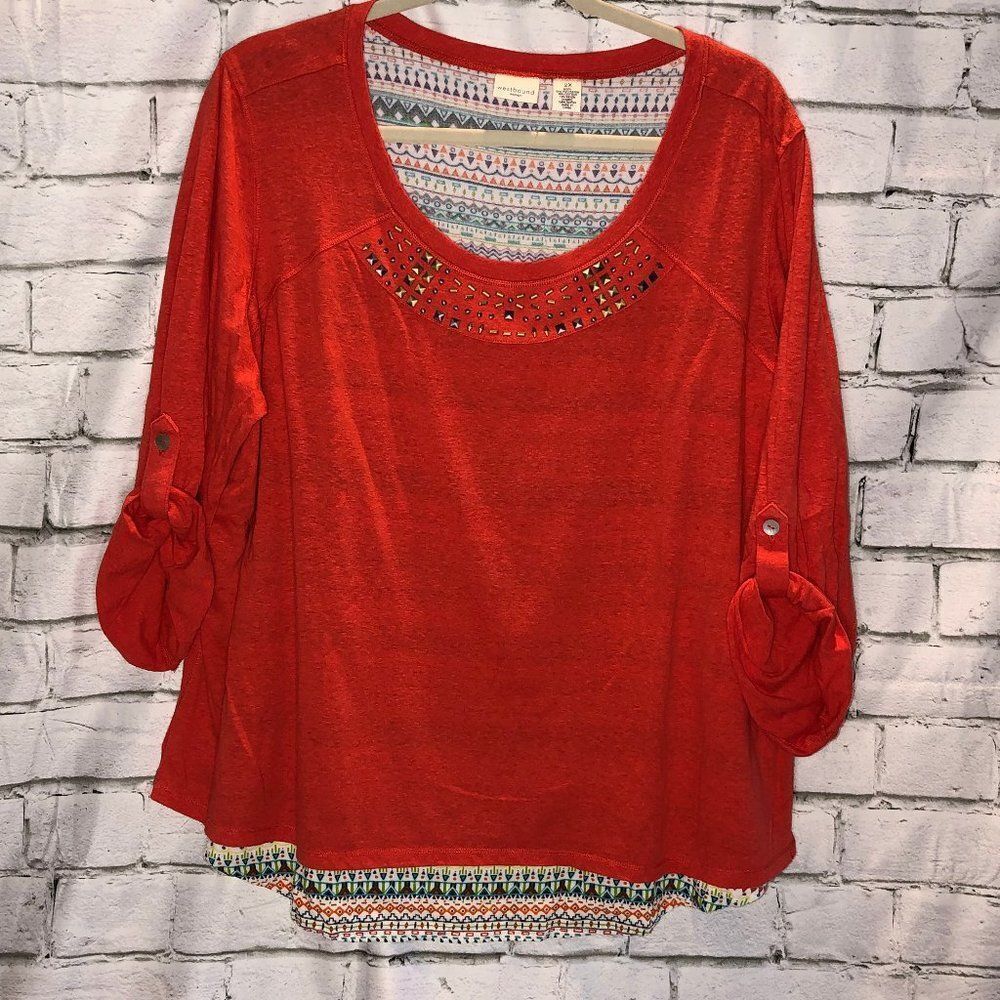 Westbound Woman‎ 3/4 Length Sleeved Top | Orange/Bright Colors | Women's 2XL